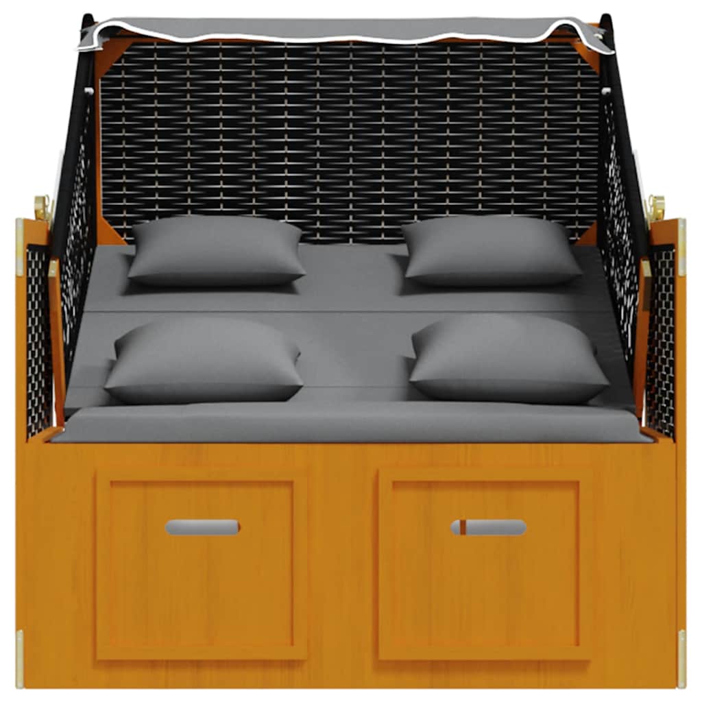 Strandkorb con Cuscino Polyrattan Legno Massello Nero Antracite | homemem39