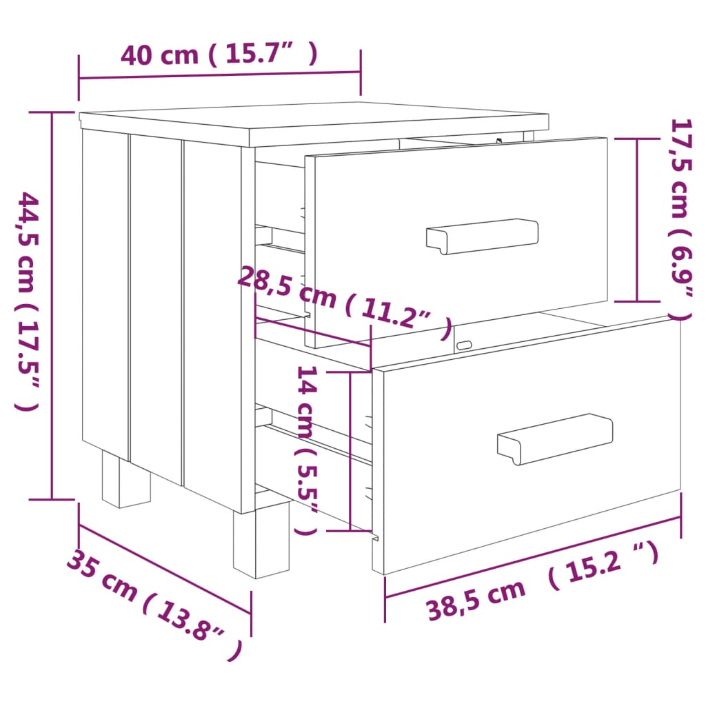 Comodini HAMAR 2 pz Bianchi 40x35x44,5 cm in Legno di Pino - homemem39