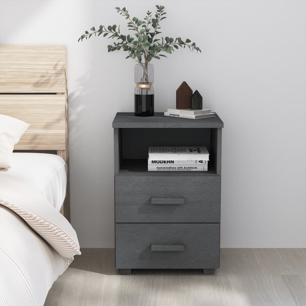 Comodino HAMAR Grigio Scuro 40x35x62 cm Legno Massello di Pino | homemem39