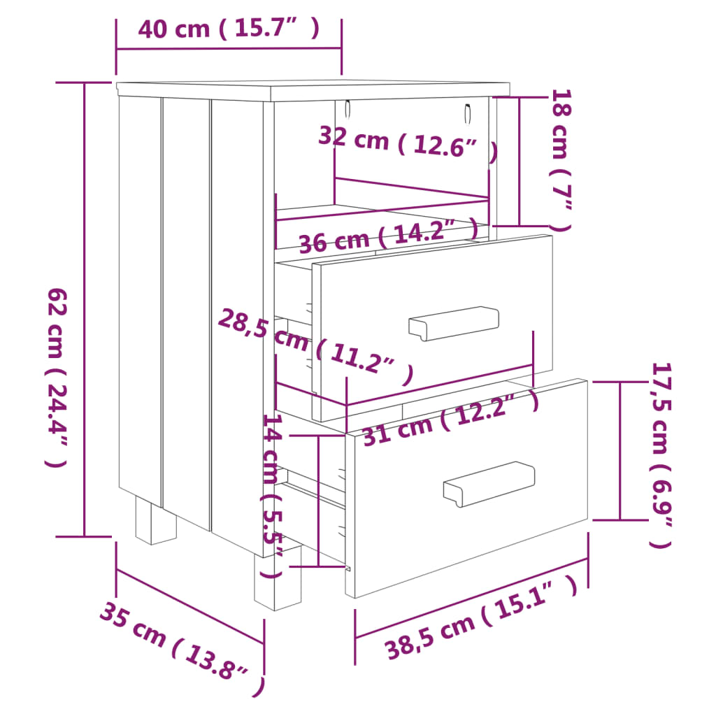 Comodino HAMAR Grigio Chiaro 40x35x62 cm Legno Massello di Pino - homemem39