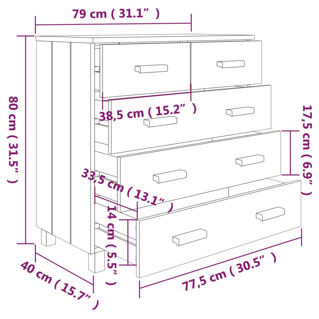 Credenza HAMAR Grigio Scuro 79x40x80 cm Legno Massello di Pino - homemem39