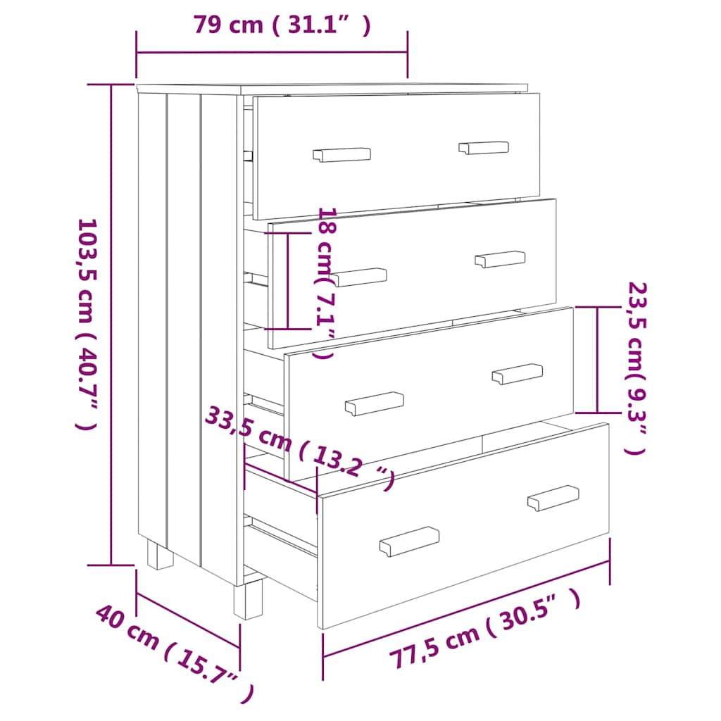 Credenza HAMAR ambra 79x40x103,5 cm in Legno Massello di Pino