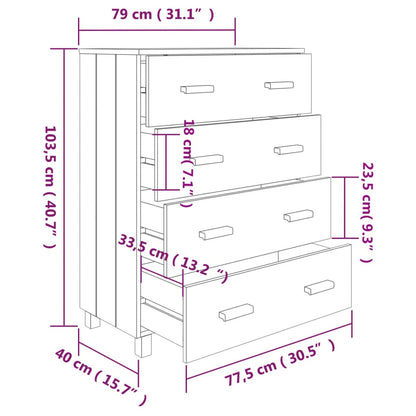 Credenza HAMAR Bianca 79x40x103,5 cm in Legno Massello di Pino