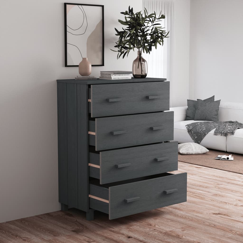 Credenza HAMAR Grigio Scuro 79x40x103,5 cm Legno Massello Pino