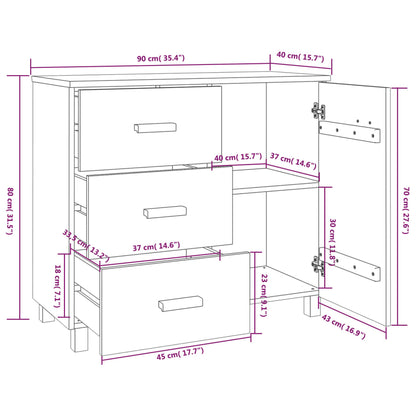 Credenza HAMAR Bianca 90x40x80 cm in Legno Massello di Pino