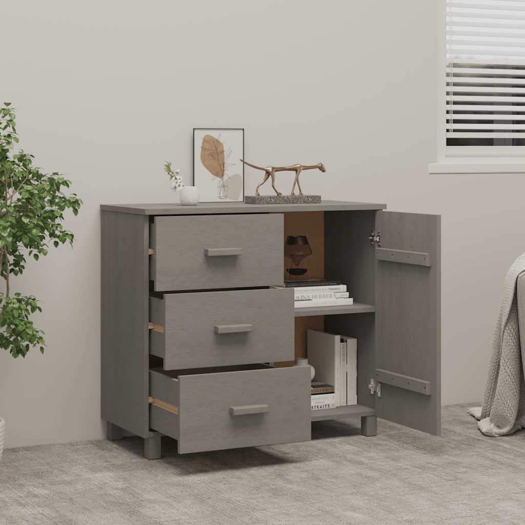 Credenza HAMAR Grigio Chiaro 90x40x80 cm Legno Massello di Pino