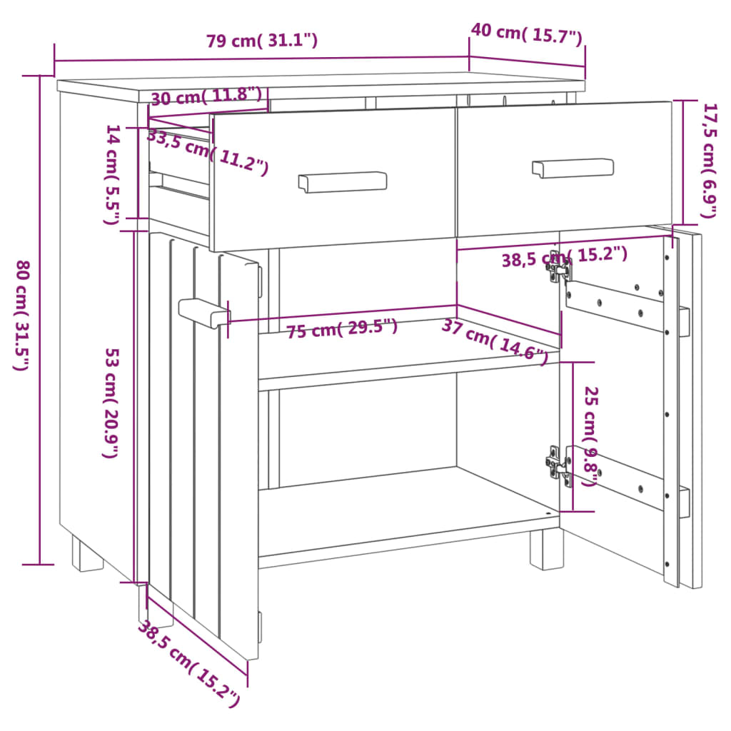 Credenza HAMAR Grigio Chiaro 79x40x80 cm Legno Massello di Pino - homemem39