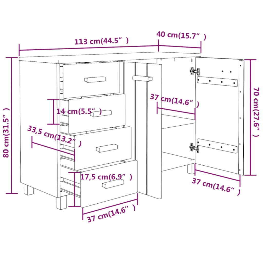 Credenza HAMAR Grigio Scuro 113x40x80 cm Legno Massello di Pino - homemem39