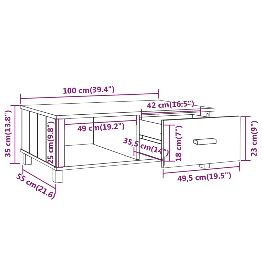 Tavolino HAMAR Miele 100x55x35 cm in Legno Massello di Pino - homemem39