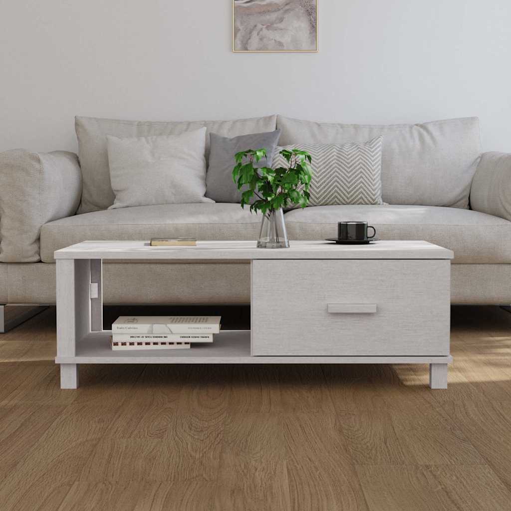 Tavolino HAMAR Bianco 100x55x35 cm in Legno Massello di Pino