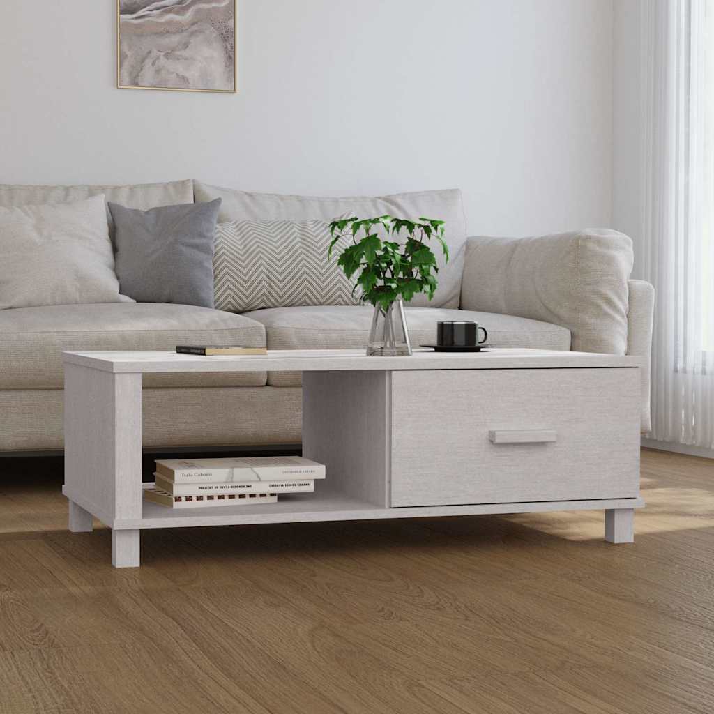 Tavolino HAMAR Bianco 100x55x35 cm in Legno Massello di Pino