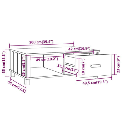 Tavolino HAMAR Grigio Chiaro 100x55x35cm Legno Massello di Pino