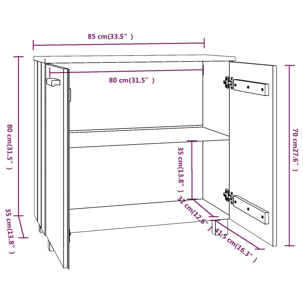 Credenza HAMAR Miele 85x35x80 cm in Legno Massello di Pino - homemem39