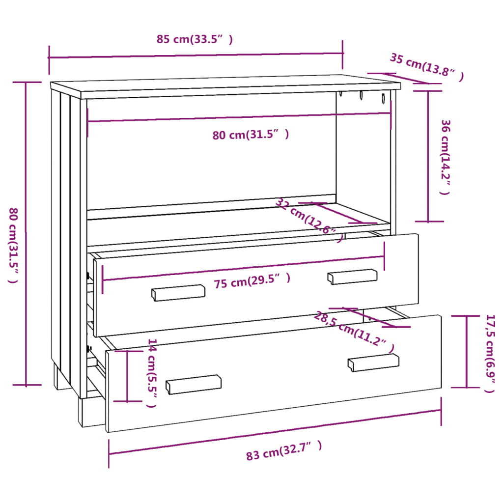 Credenza HAMAR Miele 85x35x80 cm in Legno Massello di Pino - homemem39