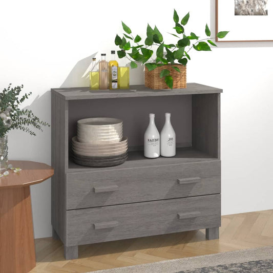 Credenza HAMAR Grigio Chiaro 85x35x80 cm Legno Massello di Pino - homemem39