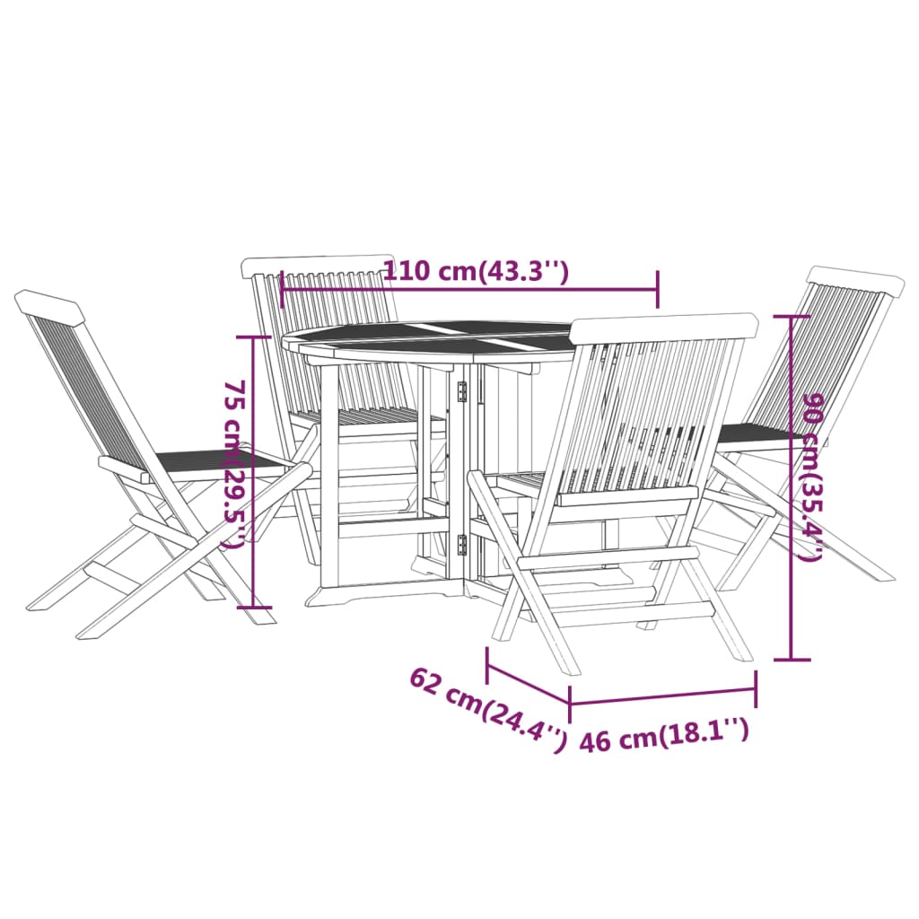 Set da Pranzo Pieghevole per Esterni 5pz Legno Massello di Teak - homemem39