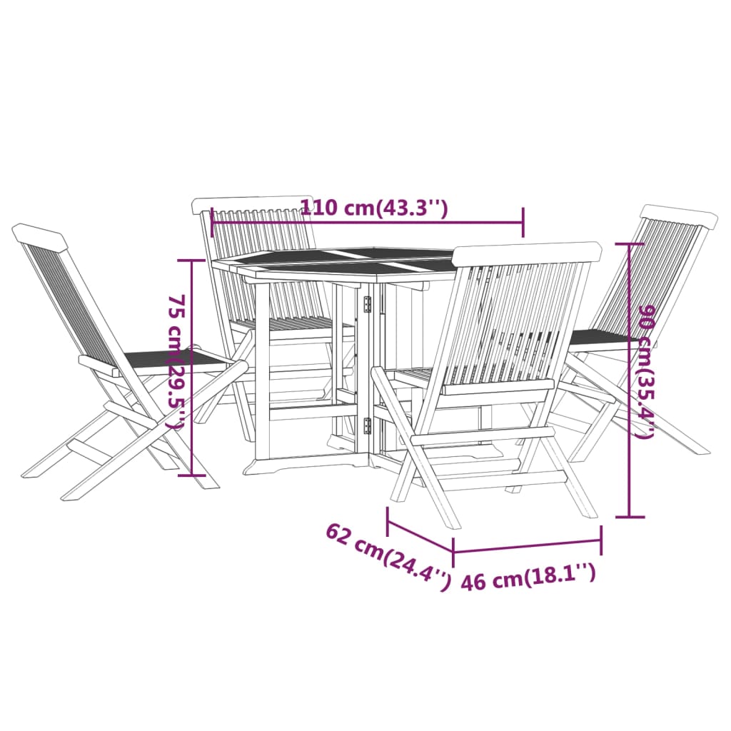 Set da Pranzo Pieghevole per Esterni 5pz Legno Massello di Teak - homemem39