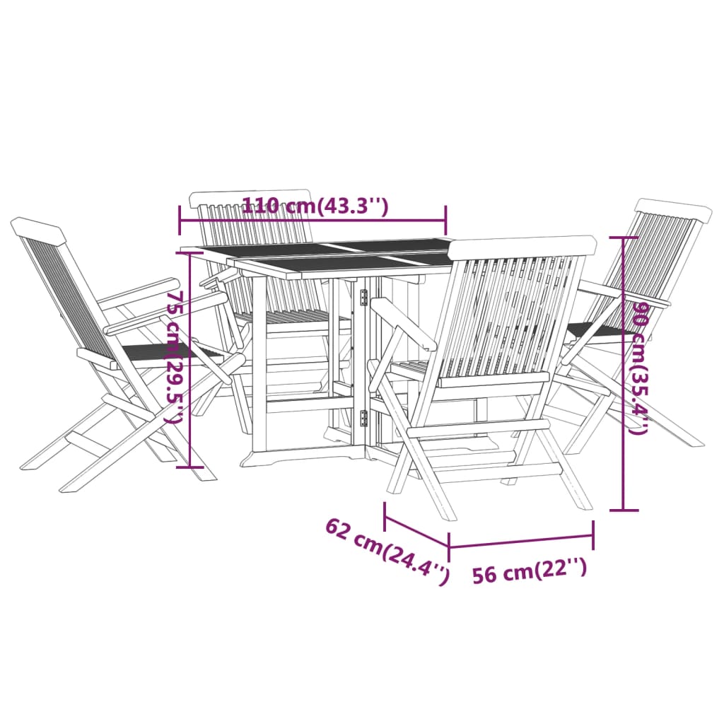 Set da Pranzo Pieghevole per Esterni 5pz Legno Massello di Teak - homemem39