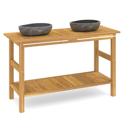 Mobile Vanità Bagno con Lavandini Pietra Fiume Massello di Teak | homemem39