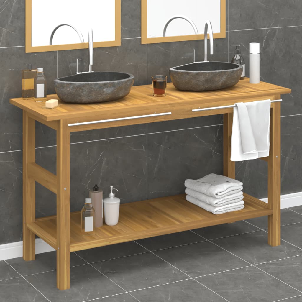 Mobile Vanità Bagno con Lavandini Pietra Fiume Massello di Teak | homemem39