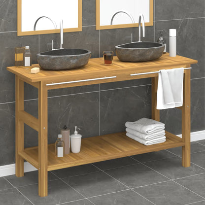 Mobile Vanità Bagno con Lavandini Pietra Fiume Massello di Teak | homemem39