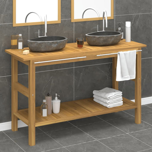 Mobile Vanità Bagno con Lavandini Pietra Fiume Massello di Teak | homemem39