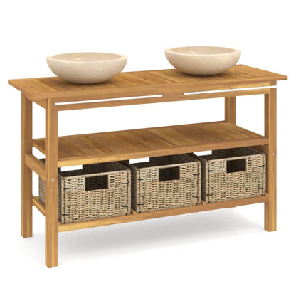 Mobile Vanità Bagno e Lavandini Marmo Crema Legno Massello Teak | homemem39