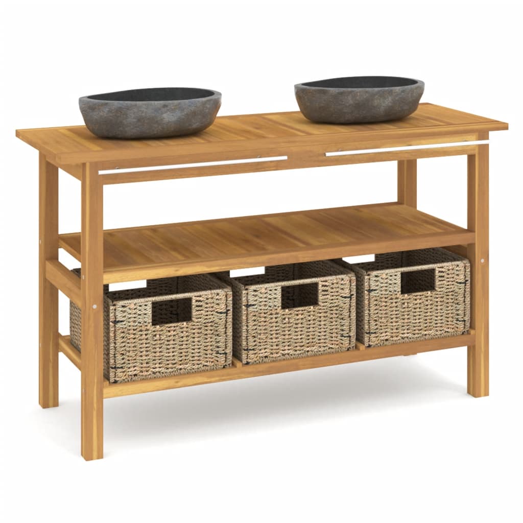 Mobile Vanità Bagno con Lavandini Pietra Fiume Massello di Teak | homemem39