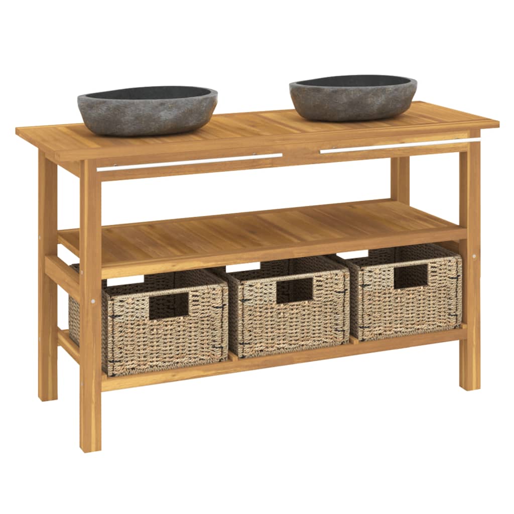 Mobile Vanità Bagno con Lavandini Pietra Fiume Massello di Teak | homemem39