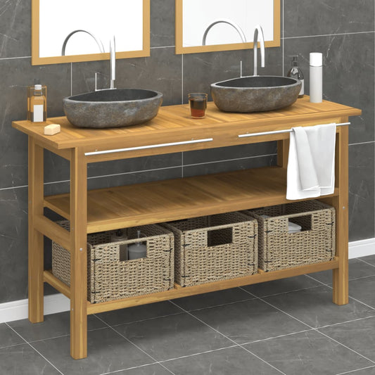 Mobile Vanità Bagno con Lavandini Pietra Fiume Massello di Teak | homemem39