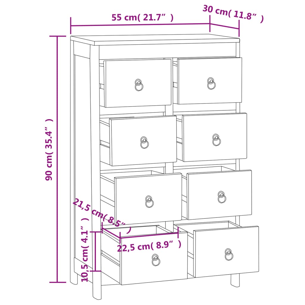 Cassettiera 55x30x90 cm in Legno Massello di Teak | homemem39