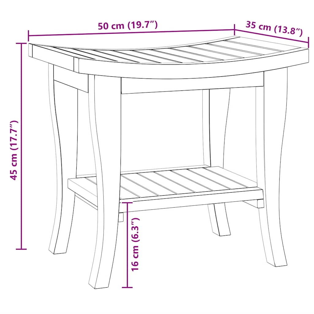 Tavolino da Bagno 50x35x45 cm in Legno Massello di Teak - homemem39