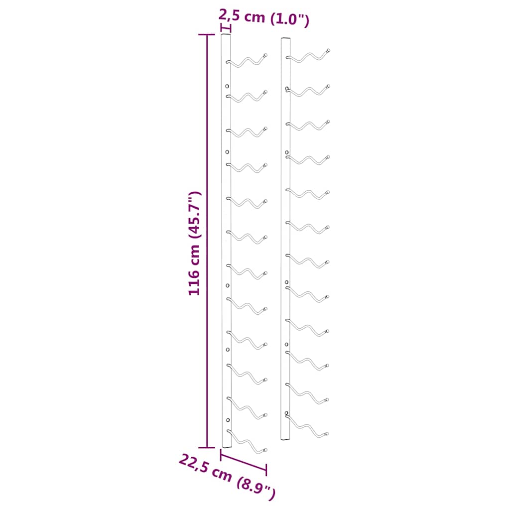Portavini da Parete per 24 Bottiglie Oro in Ferro