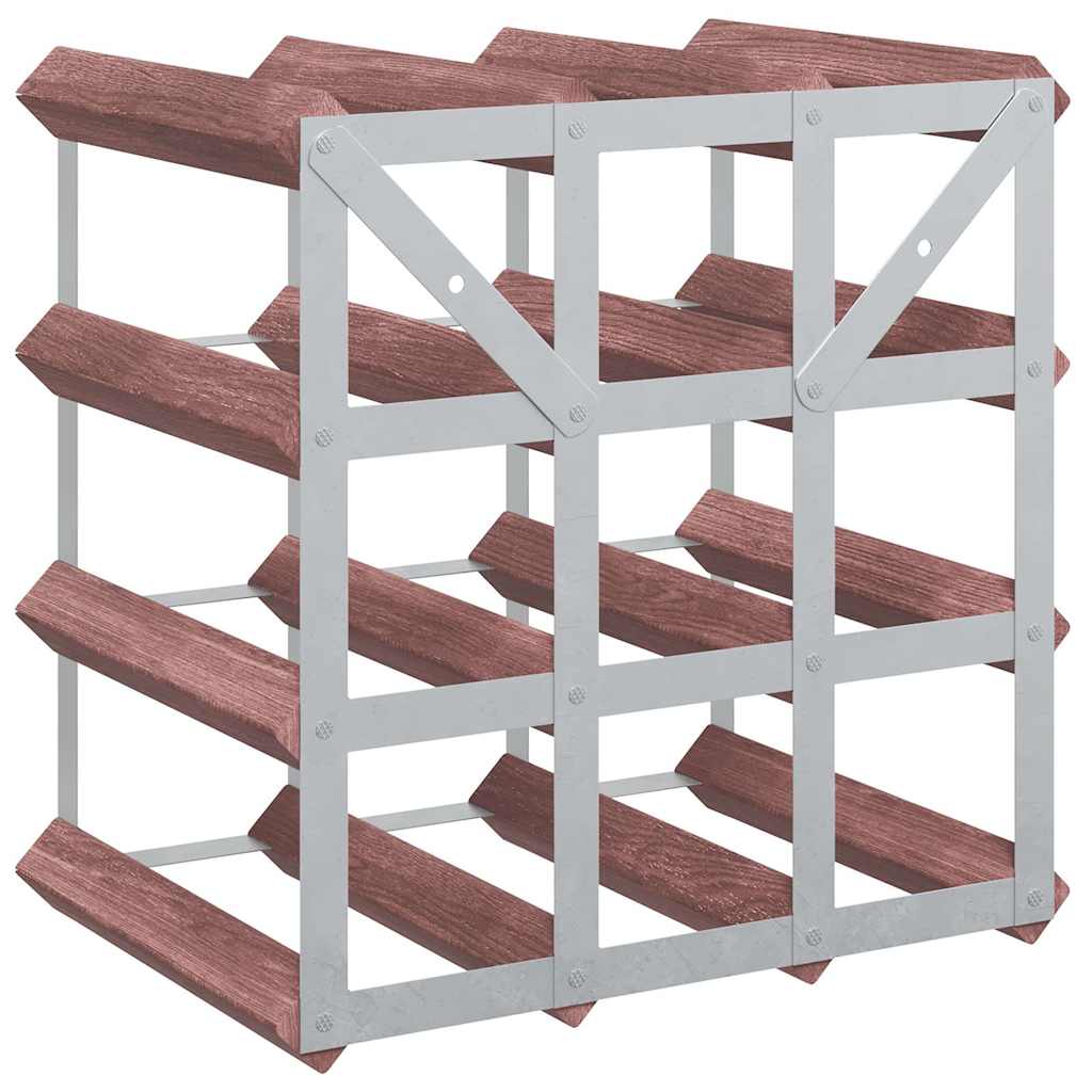 Portabottiglie per 12 Bottiglie Legno Massello di Pino Marrone