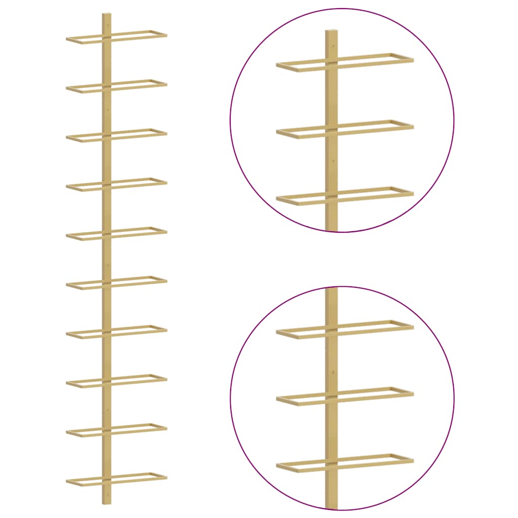 Portavini da Parete per 10 Bottiglie 2 pz Dorato in Metallo
