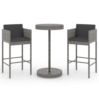 Set Bar da Giardino 3 pz con Cuscini in Polyrattan Grigio - homemem39
