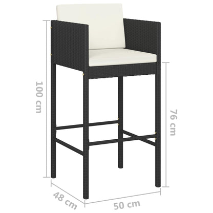 Set Bar da Giardino 3 pz con Cuscini Polyrattan Nero