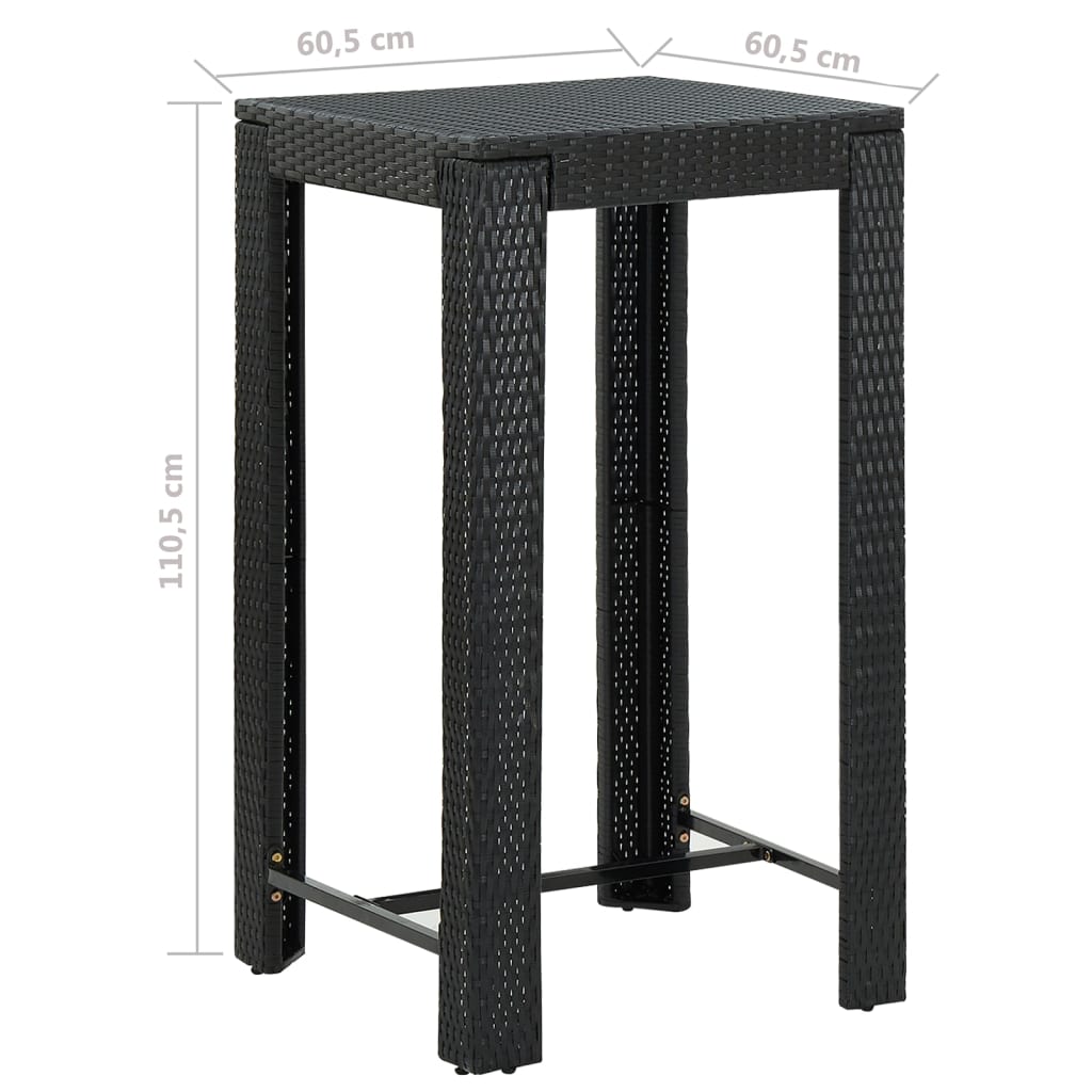 Set Bar da Giardino 3 pz con Cuscini Polyrattan Nero