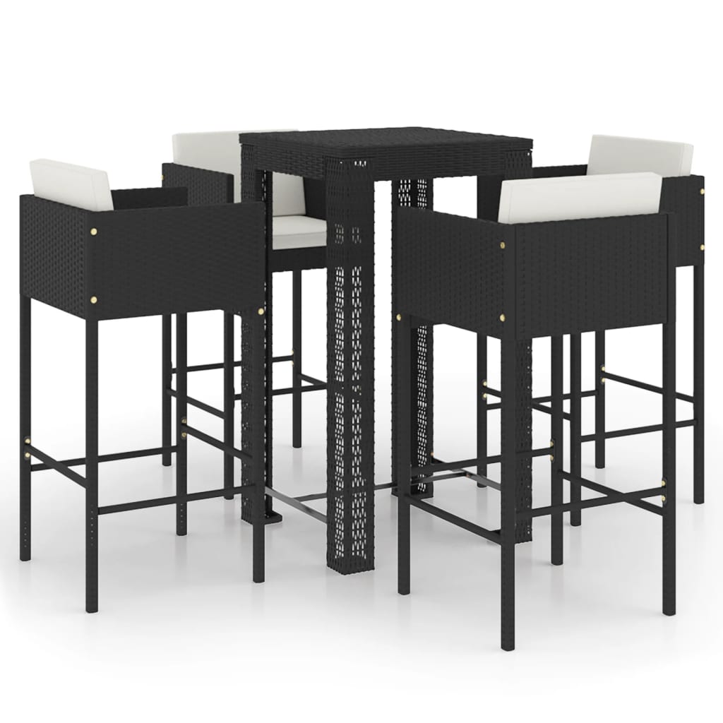 Set Bar da Giardino 5 pz con Cuscini Polyrattan Nero | homemem39