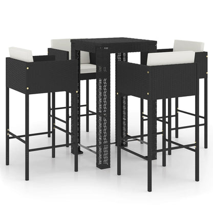 Set Bar da Giardino 5 pz con Cuscini Polyrattan Nero | homemem39