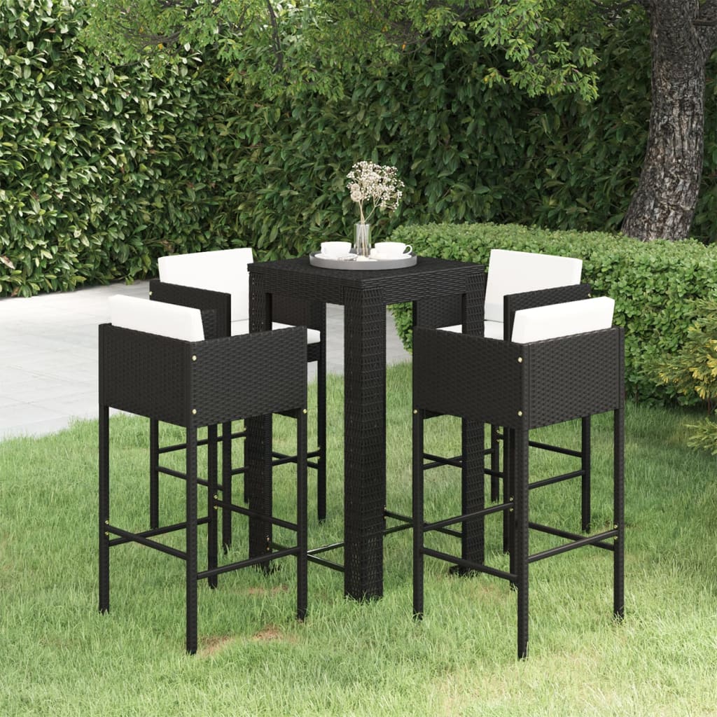 Set Bar da Giardino 5 pz con Cuscini Polyrattan Nero | homemem39