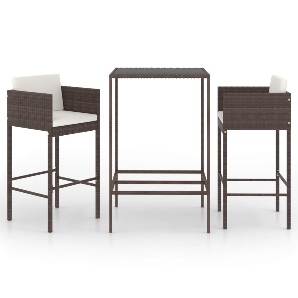 Set Bar da Giardino 3 pz con Cuscini in Polyrattan Marrone - homemem39
