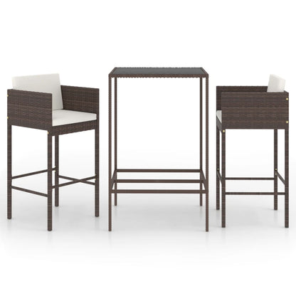 Set Bar da Giardino 3 pz con Cuscini in Polyrattan Marrone - homemem39