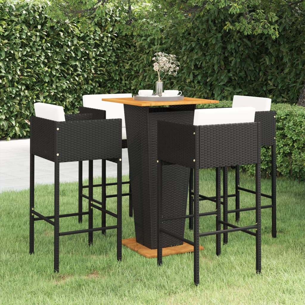 Set Bar da Giardino 5 pz con Cuscini in Polyrattan Nero - homemem39