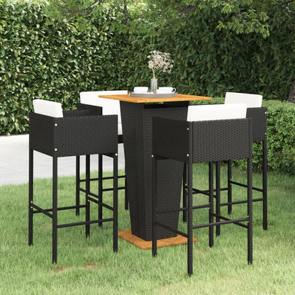 Set Bar da Giardino 5 pz con Cuscini in Polyrattan Nero - homemem39