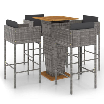 Set da Bar da Giardino 5 pz con Cuscini in Polyrattan Grigio - homemem39