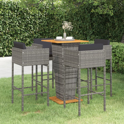 Set da Bar da Giardino 5 pz con Cuscini in Polyrattan Grigio - homemem39