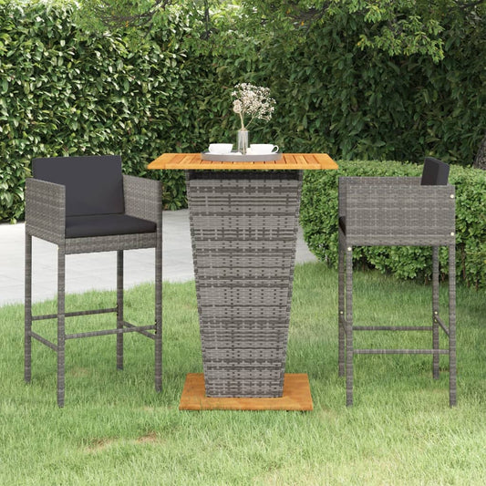 Set Bar da Giardino 3 pz con Cuscini in Polyrattan Grigio - homemem39
