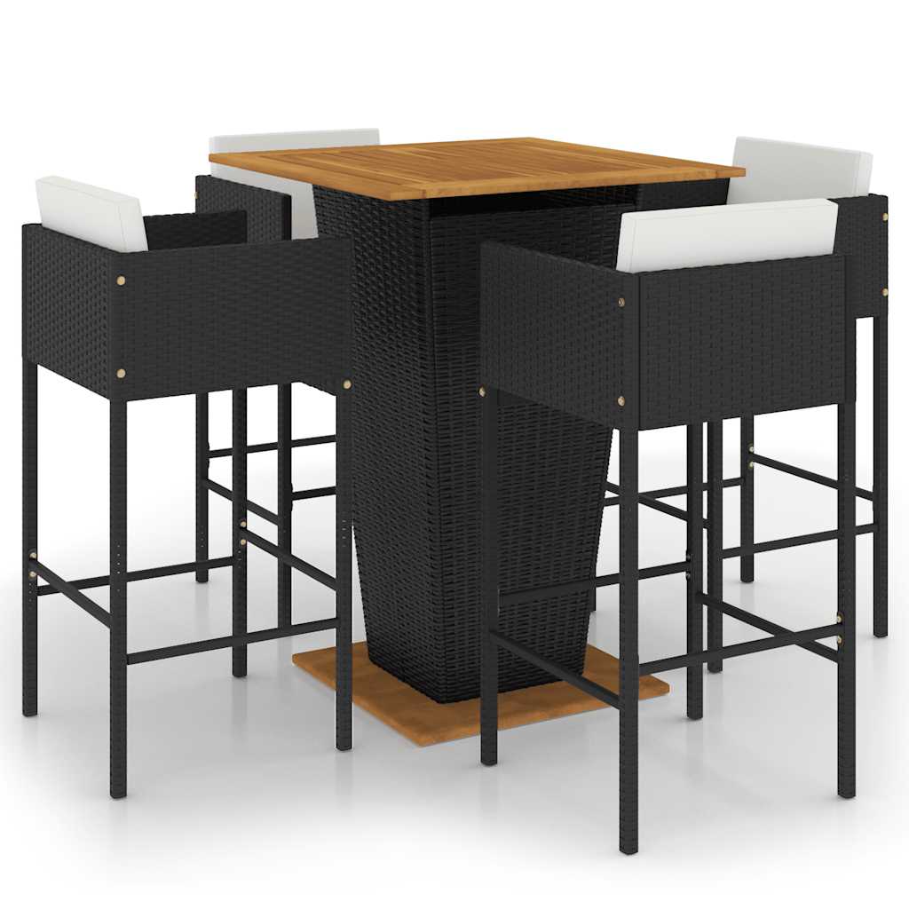 Set Bar da Giardino 5 pz con Cuscini in Polyrattan Nero | homemem39