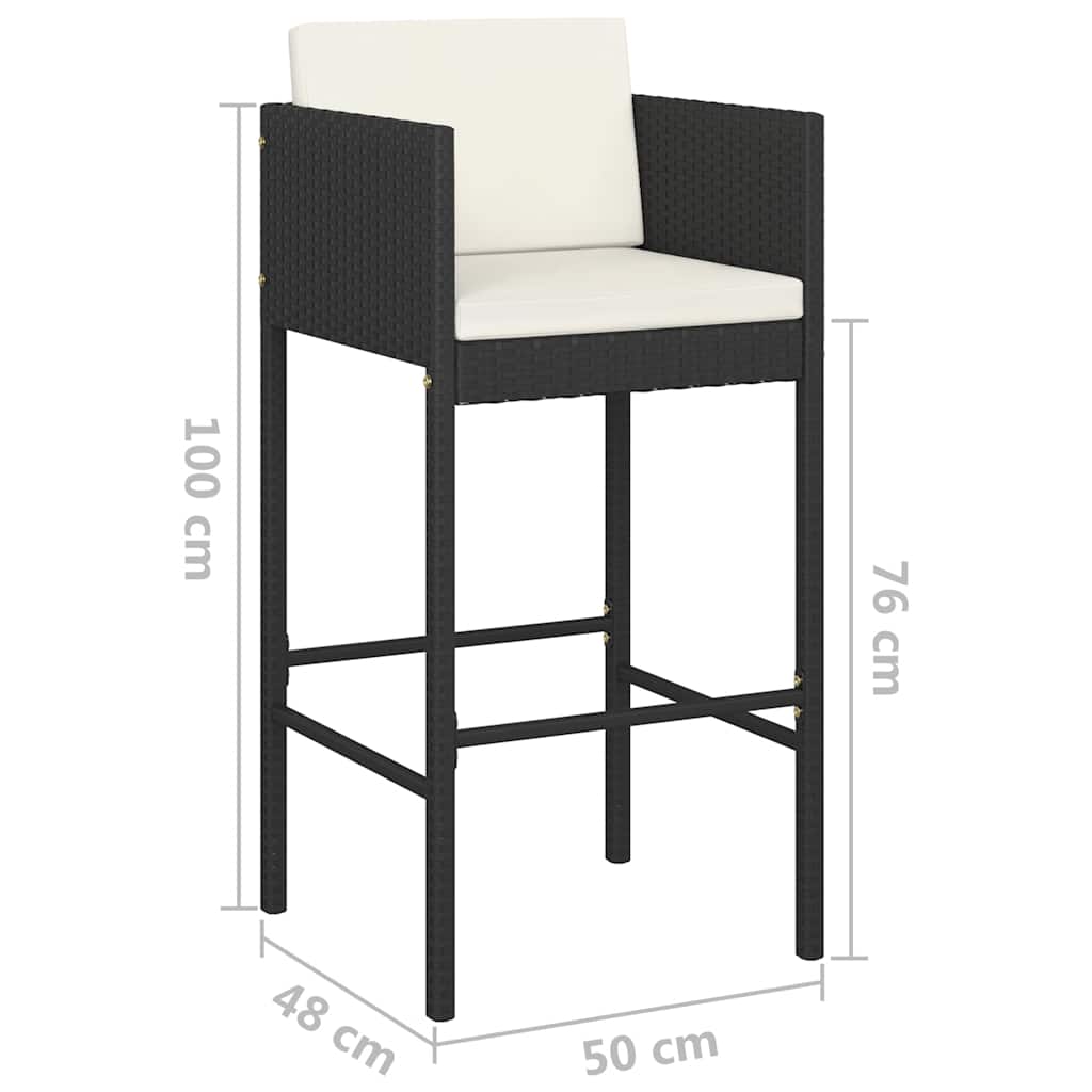 Set Bar da Giardino 5 pz con Cuscini in Polyrattan Nero | homemem39